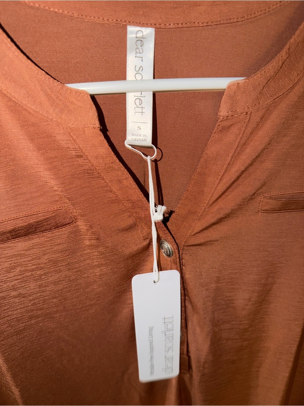 Button-Front Rust Long Sleeve Henley Tunic Top V-Neck NWT - Picture 7 of 10